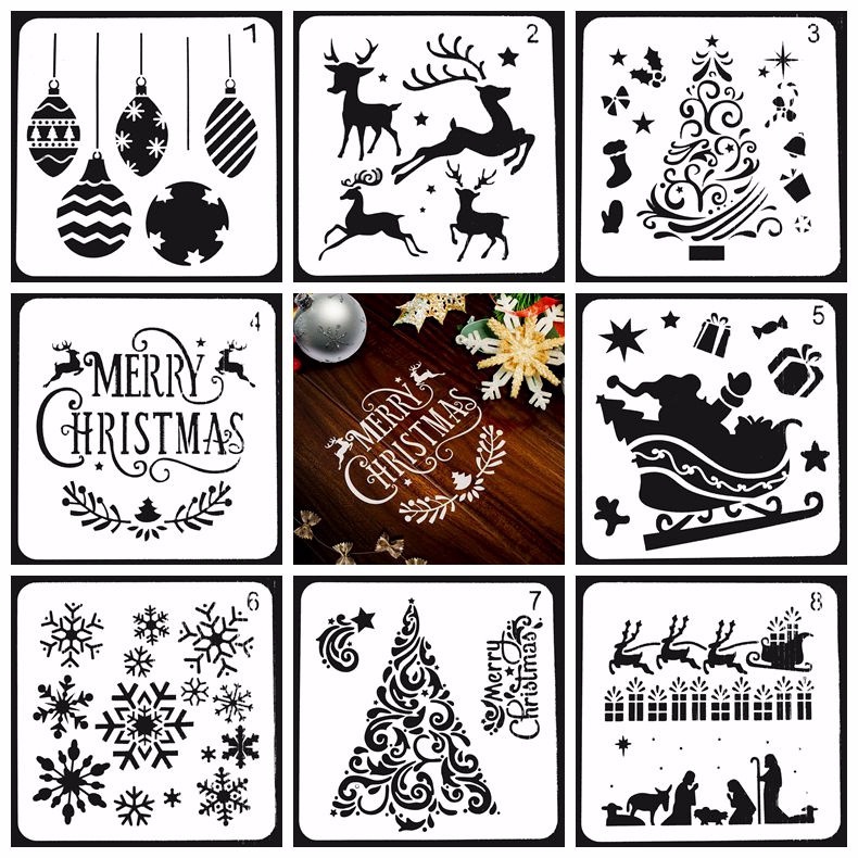 [Hot]Xmas Scrapbooking Christmas Template Painting Template Drawing Mold Stencil Set:07