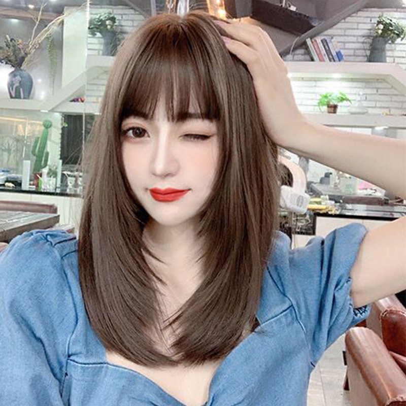วิกผม Daixiu dx-k1233 ผมยาวหญิงสุทธิสีแดงการ์ตูน bangs ชุดเต็มหัวหลายระดับผมตาการสร้างแบบจําลองผมยาวกลางชุดขายส่ง