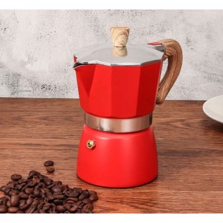 Mokapot 3Cup body aluminium ด้ามจับพลาสติกลายไม้ by กาแฟ โกอู๋