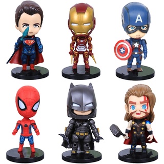โมเดลฟิกเกอร์ Iron Man Batman Spiderman Marvel The Avengers Justice league Alliance ของเล่นสําหรับเด็ก 6 ชิ้น ต่อชุด