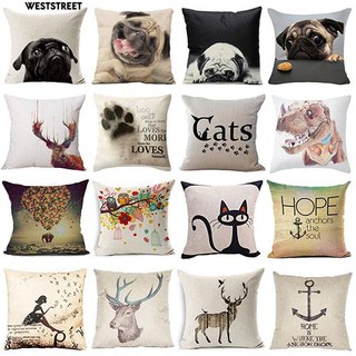 COD💚Lovely Dog Pug Elk Cat เบาะรองนั่งหมอนสัตว์หมอนหนุนตกแต่งหมอนหนุน