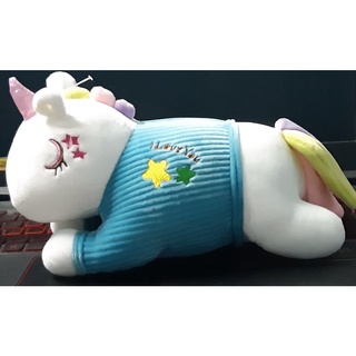 🔖 ตุ๊กตา Unicorn - ม้ายูนิคอร์น สีขาว เสื้อฟ้า