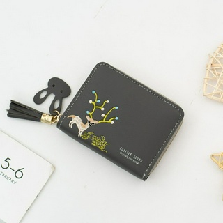 กระเป๋าสตางค์ Forever Young ใบสั้นซิปรอบ ด้านหน้าปักลายกวาง (SS11)