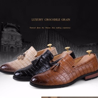 ☞รองเท้าอย่างเป็นทางการ รองเท้าบูท Pluse Size mens pointed toe dress shoes famous tassel italian formal fashion oxford