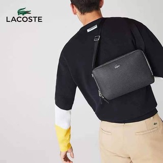 แท้💯กระเป๋า🐊Lacoste Mens Chantaco Matte Stitched Leather Zippered Crossbody Bag