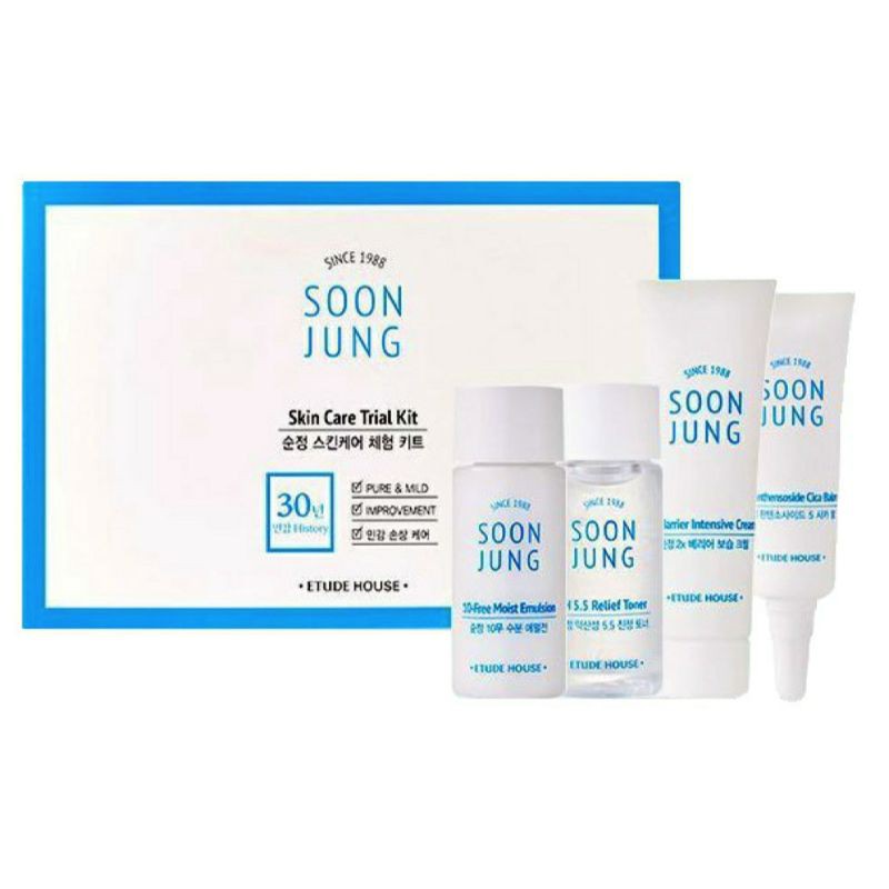 แท้100% Etude House Soon Jung Skin Care Trial Kit (4 Items) อีทูดี้ ผลิตภัณฑ์ดูแลผิว