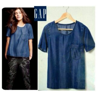 GAP Denim Top .เสื้อยีนส์แขนสั้นฟอกสีสวยคอกลม ทรงสวย เนื้อผ้ายีนส์บาง ไม่หนามาก ใส่สบาย