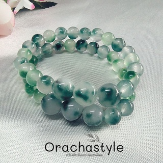 กำไลหินนำโชค  Green  jade  agate  ขนาด  8 mm.