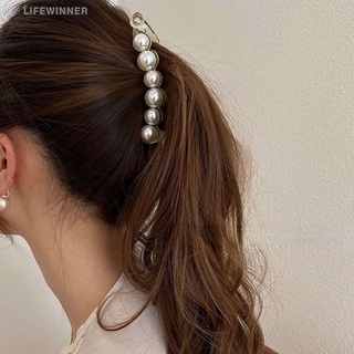 Women Imitation Pearl Banana Vertical Clip / Girls Ponytail Holder Hair Claw Clamp / Simple Ponytail Hair Clips / Elegant Hair Barrette Hairpins / Acrylic Hair Pins Hair Styling Headwear