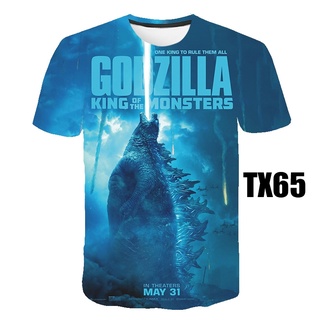 Godzilla เสื้อยืดคอกลมแขนสั้นพิมพ์ลายการ์ตูน 3D ระบายอากาศสําหรับผู้ชายและผู้หญิง 2