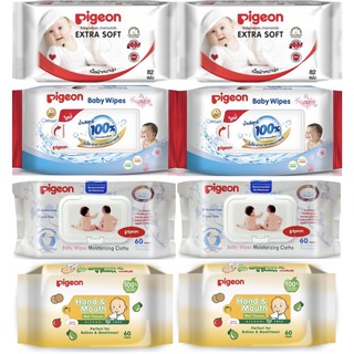 Pigeon  Baby Wipes. ผ้าเช็ดทำความสะอาดผิวพีเจ้น (ระบุสูตร) 1แถม1 สีเดียวกัน ( 2ห่อ)