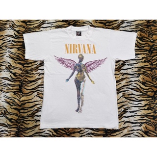 NIRVANA IN UTERO ©1993 ลายเสื้อวงเนวาน่าลายปีกนางฟ้า Cotton100% ผ้าขาวฟอกนุ่ม