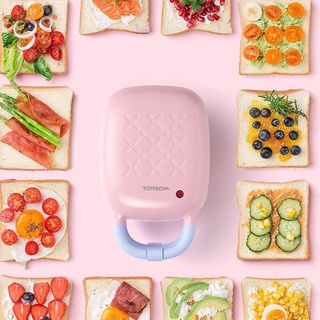 เครื่องทำวาฟเฟิลพาลเทสสีชมพู เครื่องทำแซนวิช วาฟเฟิล TORSOM Sandwich Maker