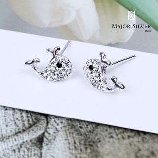 🎁 ปลาวาฬ 12 มิล ใส่พลอย / ต่างหูเงินแท้ 92.5% Swarovski น่ารักๆ สไตล์เกาหลี ต่างหูเงินแท้ 100 Major Silver  :  C-Wha-12