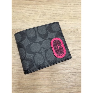 (ผ่อน0%) กระเป๋าสตางค์ชาย มีไส้ 3 IN 1 WALLET IN COLORBLOCK SIGNATURE CANVAS WITH COACH PATCH (COACH C8297) ลายซีสีเทาดำ