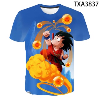 เสื้อยืดแขนสั้น พิมพ์ลายการ์ตูนอนิเมะ Goku แฟชั่นฤดูร้อน สําหรับเด็กผู้ชาย และเด็กผู้หญิง