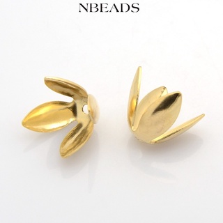 Nbeads ลูกปัดเหล็ก ลายดอกไม้ 4 กลีบ สีทอง 13x18x18 มม. รู 2 มม. 50 ชิ้น