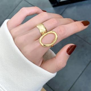 แหวนแฟชั่น INS Popular ทองแดงชุบเงิน ขนาดสามารถปรับได้ Irregular Rings Simple Fashion Ring Jewellery