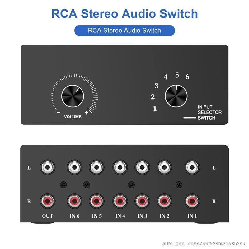MOOL 6 In 1 Out L R Stereo Audio Switcher With Mute Button Portable RCA