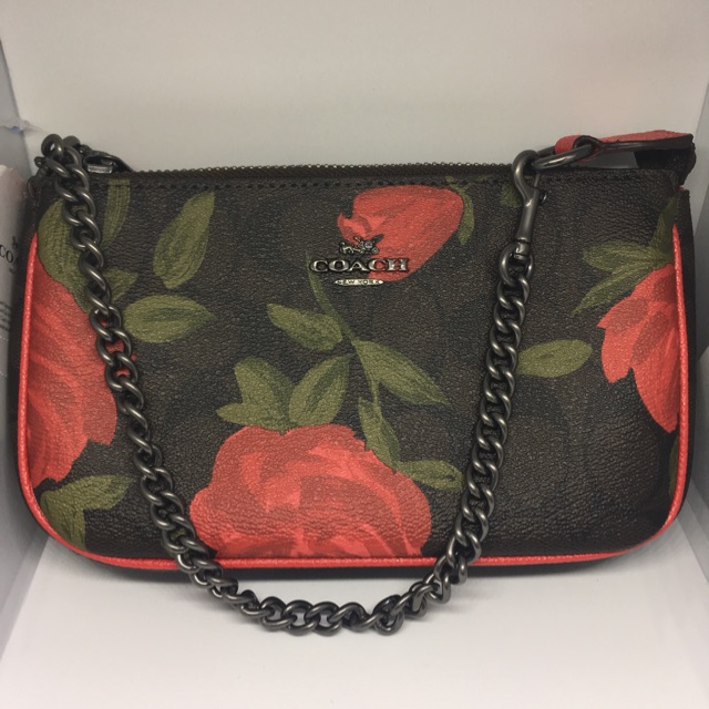 Coach คล้องมือ สายโซ่ ลายกุหลาบสีแดง มือ 1