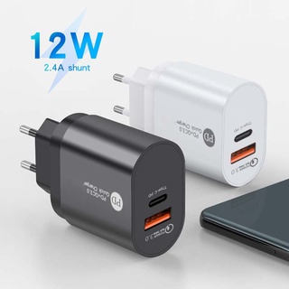 Us Eu Pd12W หัวชาร์จโทรศัพท์มือถือแบบด่วน / 5V2.4A Pd ชาร์จเร็ว Usb Charger / Qc3.0 Type C ติดผนัง