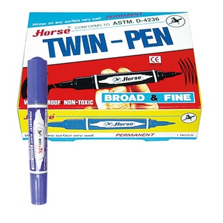 ตราม้า ปากกาเคมี 2 หัว สีน้ำเงิน x 12 ด้าม101337Horse Twin Permanent Marker Pen Blue x 12 Pcs