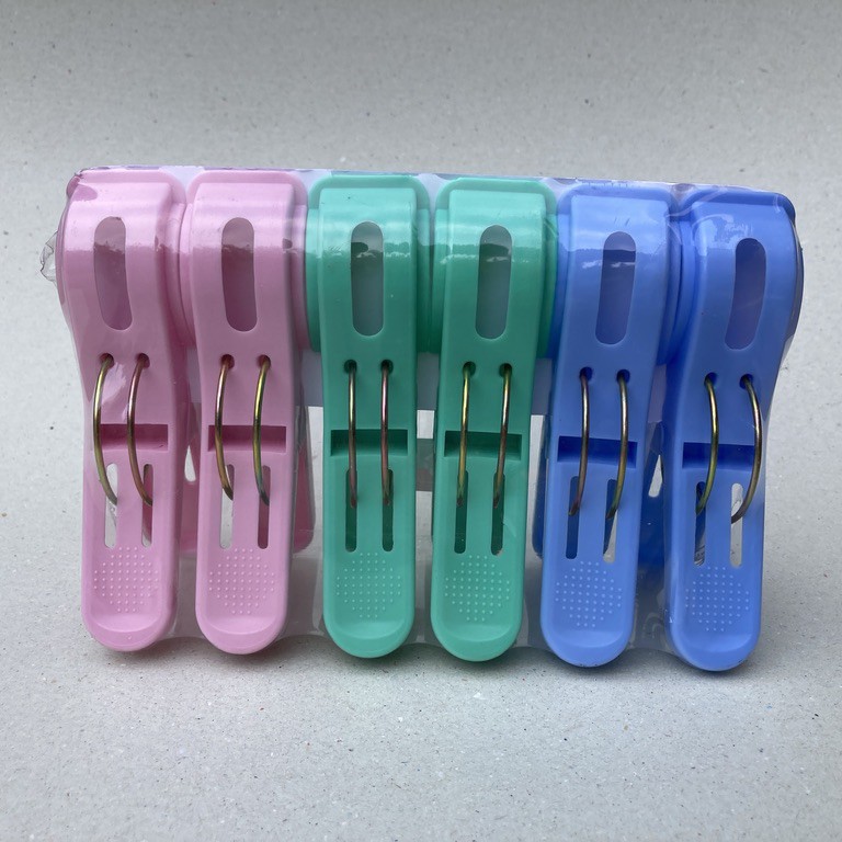 กิ๊บหนีบผ้า สีขาว พลาสติก สปริงคู่ มินิมอล ที่หนีบผ้า Clothespin กิ๊บหนีบผ้ายักษ์ แพ็ค 6 ชิ้น คละสี พลาสติกหนา