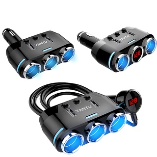 12v-24v รถ ที่จุดบุหรี่ ซ็อกเก็ต ปลั๊กแยก LED USB ชาร์จ พอร์ตอะแดปเตอร์ 3 ทาง อัตโนมัติ