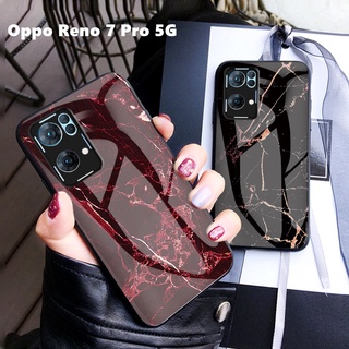 เคสโทรศัพท์มือถือ กระจกนิรภัย ซิลิโคนนิ่ม ลายหินอ่อน สําหรับ Oppo Reno 7 Pro SE 7Pro Reno7 5G