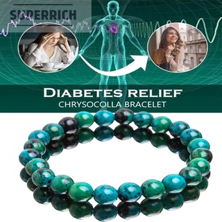 Chrysocolla สร้อยข้อมือลูกปัดหินธรรมชาติ ทรงกลม บรรเทาอาการเบาหวาน 6 มม. สําหรับผู้หญิง และผู้ชาย