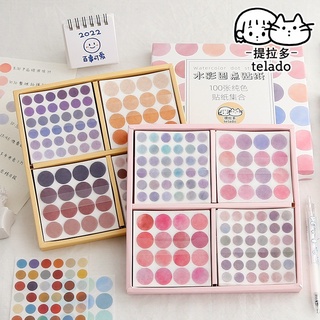 100pcs/box Tirado Watercolor Solid Color Basic Dot and Paper Sticker Gift Box Hand Account Material Decoration Sticker