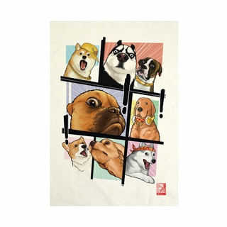 ผ้าแคนวาส พิมพ์ลาย หมาเงิบ ไม่มีกรอบ ขนาด 34.5x48.5 ซม / Oh! My dog Fabric Art  Canvas No frame size 34.5x48.5 cm.