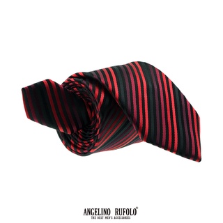 ANGELINO RUFOLO Necktie(NTS-ทาง021) เนคไทผ้าไหมทออิตาลี่คุณภาพเยี่ยม ดีไซน์ Stripe Necktie  สีดำ/สีแดง/สีกรมท่า/สีฟ้า