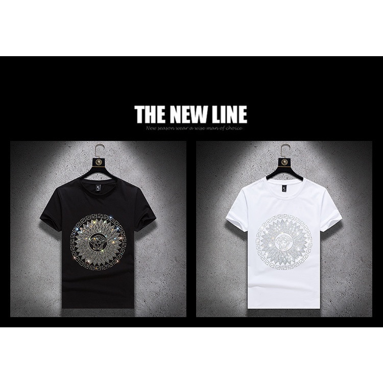 Versace Hot Summer Men S Trendy Brand Hot Diamond T Shirt Short Sleeved Medusa Round Neck Half Sleeve Hot Diamond Compas Shopee Thailand