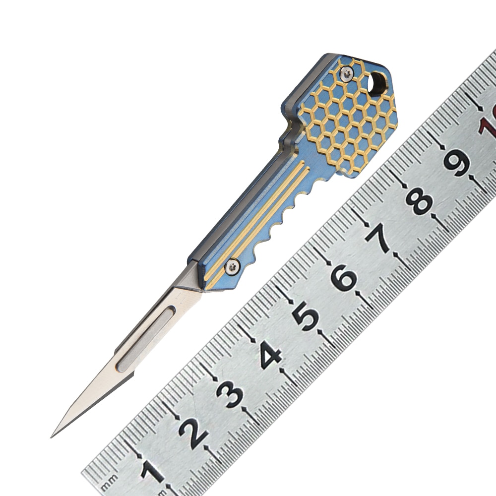 Mini titanium folding knife multifunction key carving EDC outdoor ...