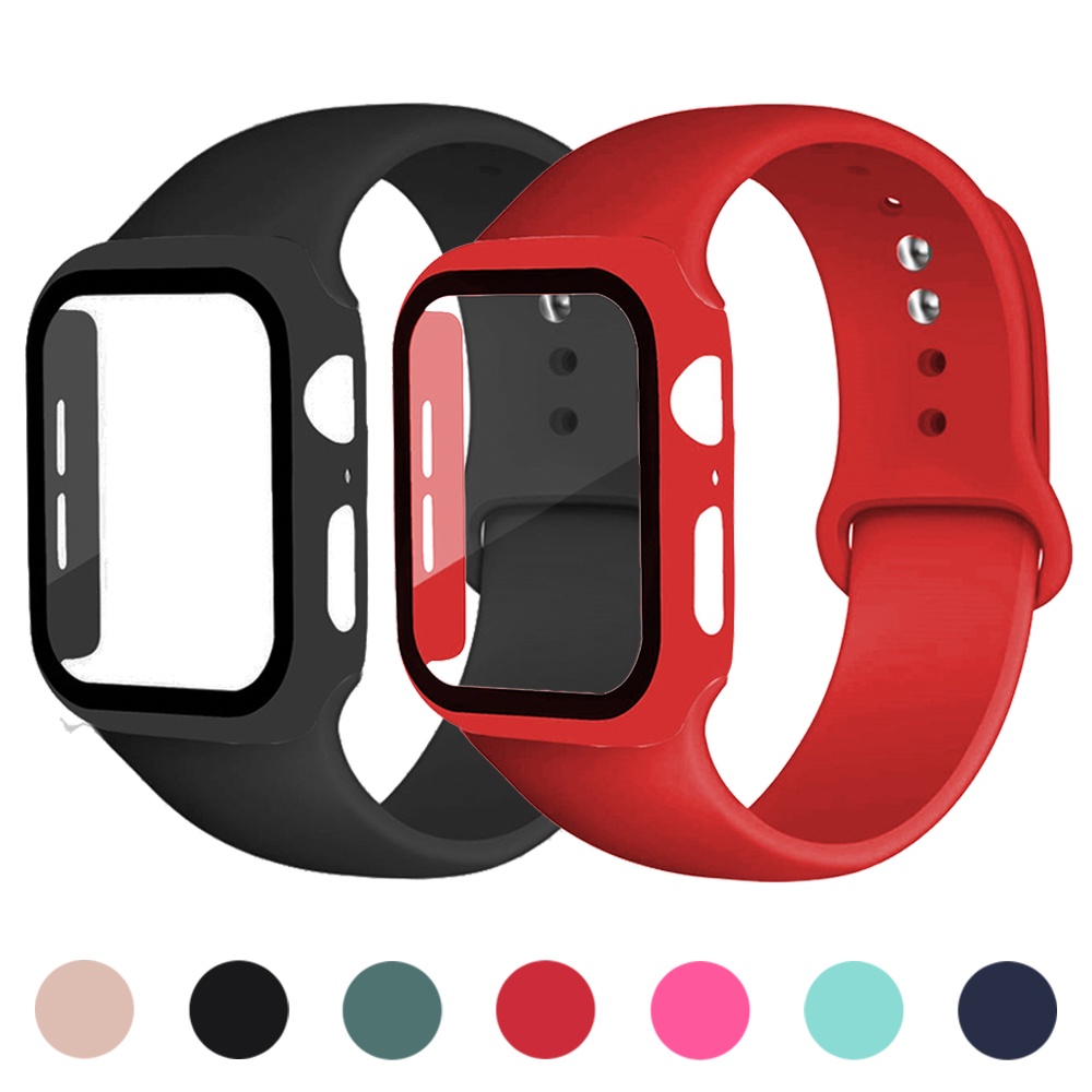 สายรัดข้อมือซิลิโคนพร้อมกรณีป้องกันสำหรับ iWatch Series 11/10/9/8/7/6/5/4/3 / SE Ultra 49mm 45mm 41mm 44mm 40mm 42mm 38mm