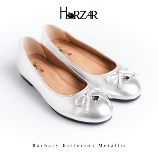 ส่งฟรี!! Horzar รองเท้าหนังแกะ ส้นแบน ทรงบัลเล่ต์ รุ่น Barbary Ballerina สี Platinum