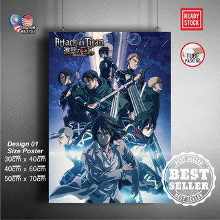 สติกเกอร์โปสเตอร์ ลายอนิเมะผ่าพิภพไททัน Eren Yeager Mikasa Ackerman 19 สําหรับตกแต่งผนัง