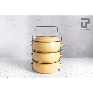 ปิ่นโต ปิ่นโตทรงโอ่ง ปิ่นโตเคลือบ ทรงบุษบา 14cm x 3ชั้น ตรานกเพนกวิน
