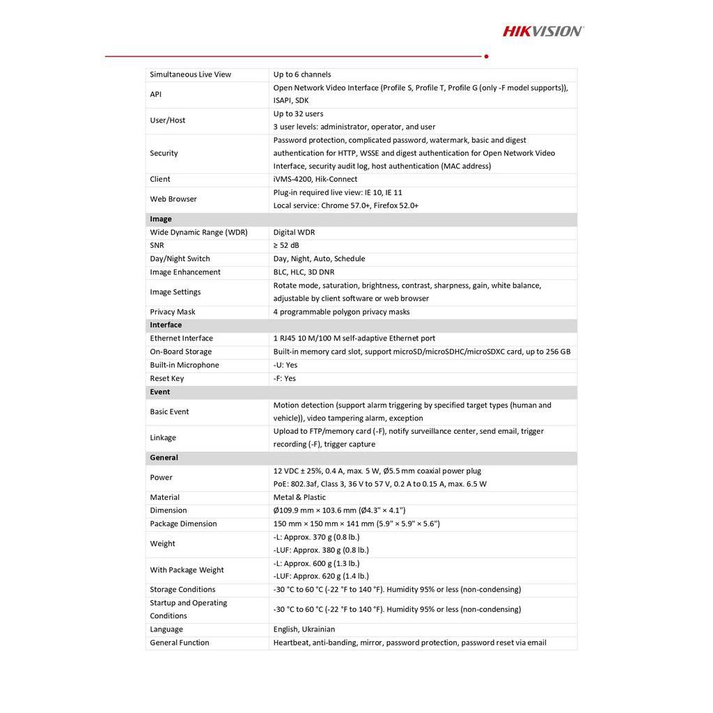 Hikvision กล้องวงจรปิด IP 2MP ภาพสี24ชม. รุ่น DS-2CD1327G2-L - แบบเลือกซื้อ BY N.T Computer