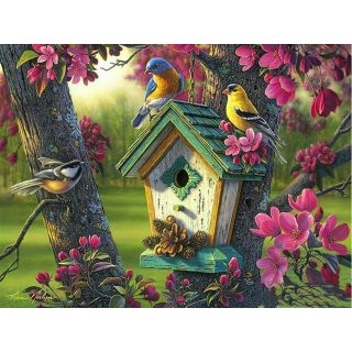 ครอสติชคริสตัลเม็ดกลมติดเต็มลาย ขนาด40×30cm นกน้อย