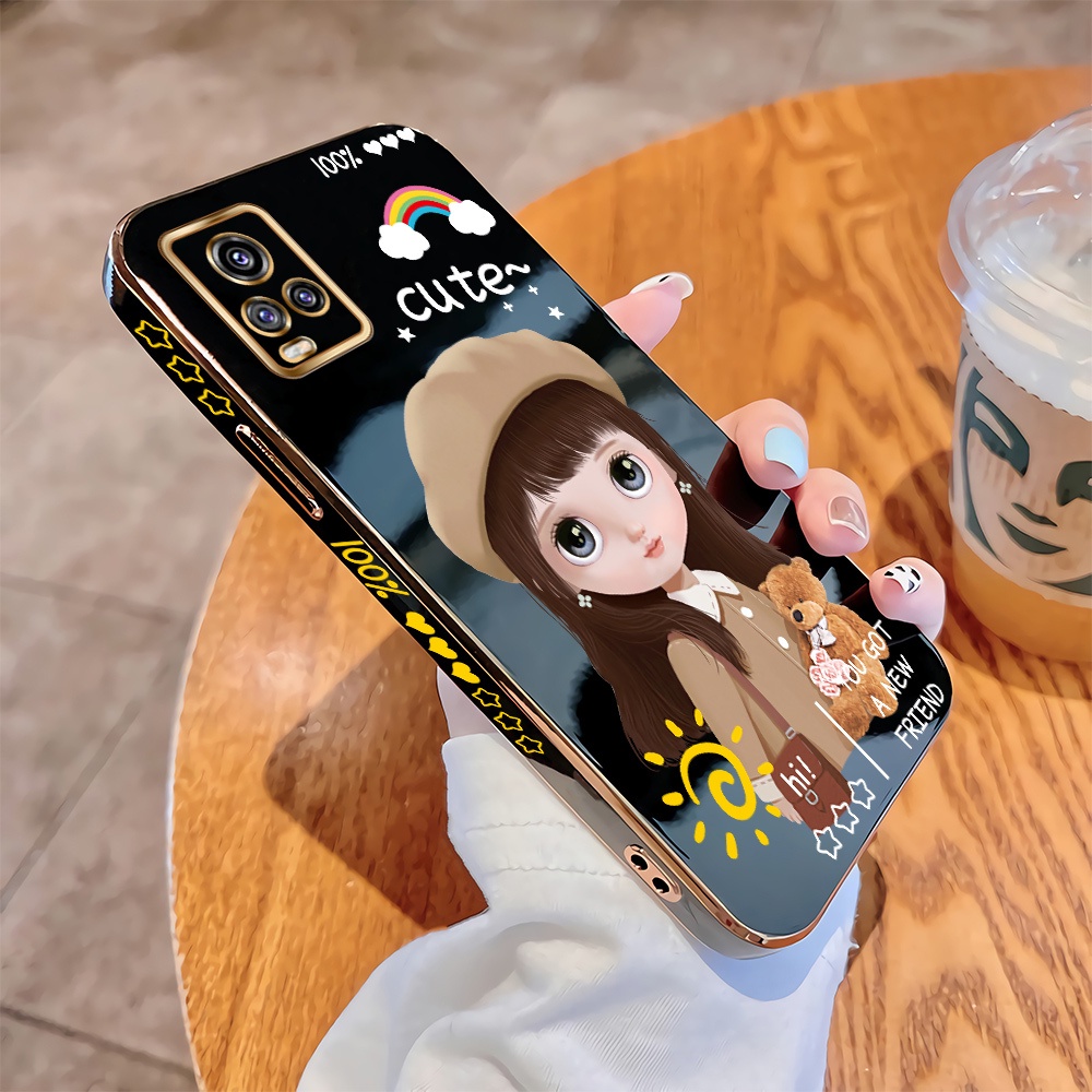 (เชือกเส้นเล็กฟรี) สำหรับ Vivo V20 Pro V20 SE V21 V23E V23 5G V21E 4G การ์ตูนน่ารักสาวสวยปลอก Square