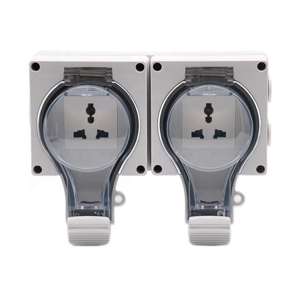 กล่องปลั๊กกันน้ำ IP66 2 เต้ารับแบบuniversal ปลั๊กพ่วง Plug Socketกันน้ำ ปลั๊กพ่วงกันฝน ปลั๊กพ่วงกันน