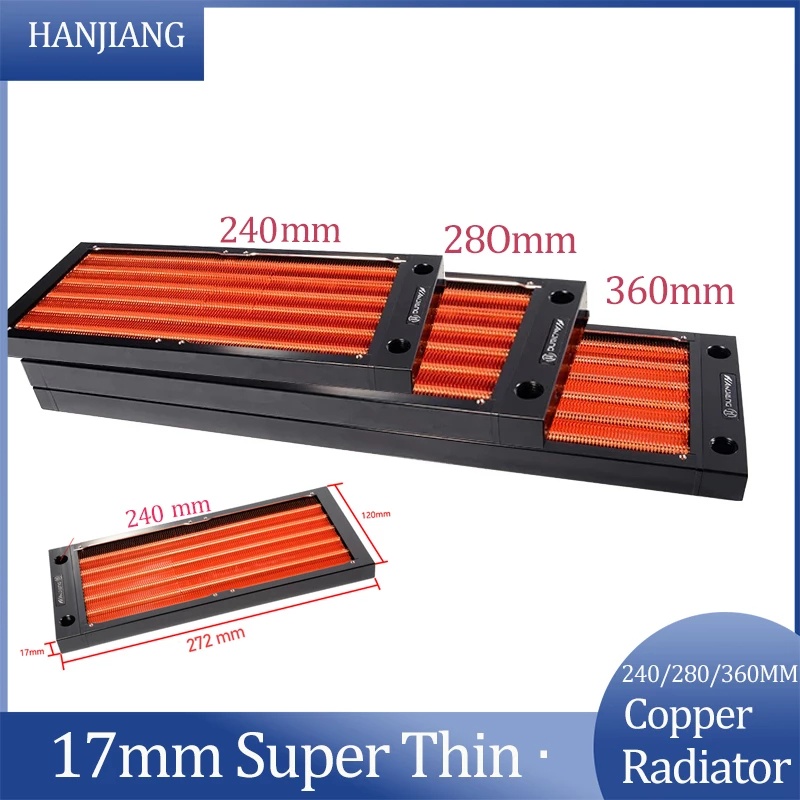 Hanjiang HJ-17 มม. หม้อน้ําทองแดง แบบบางพิเศษ 240 มม. 240 280 360 มม. สําหรับคอมพิวเตอร์ PC Cooling G1/4 นิ้ว