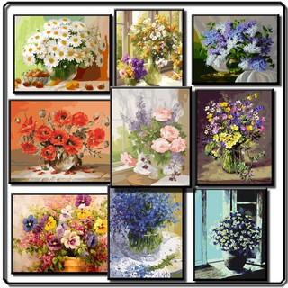 40*50 cm DIY ภาพวาดสีน้ำมัน ภาพระบายสีตามตัวเลข Oil Painting Paint By Numbers on Canvas flower on table K