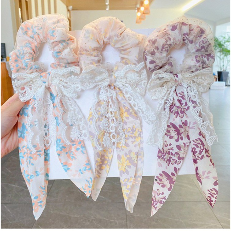 พร้อมส่ง N-08 โดนัทรัดผมหางริ้บบิ้นวินเทจ โดนัทรัดผมพิมพ์ลาย ยางรัดผมแฟชั่นสำหรับผู้หญิง โบว์รัดผมเกาหลี