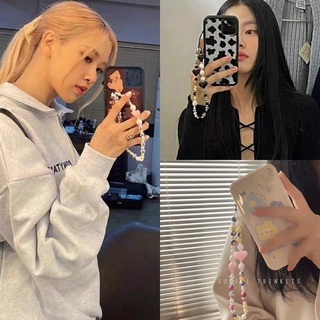 BLACKPINK LISA JENNIE ROSE JISOO Phone Charm Strapสายโซ่คล้องโทรศัพท์มือถือ ประดับลูกปัดไข่มุก ป้องกันการสูญหาย