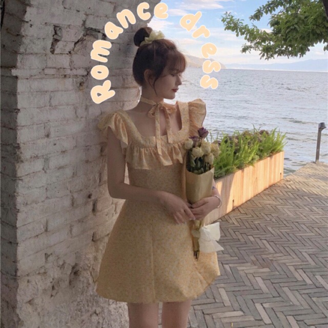 JY2809 Romance dress ชุดเซ็ท 2 ชิ้น มินิเดรสคอยูสไตล์โคเรีย ด้านหลังมีห่วงร้อยเชือกช่วยให้ชุดสวยเข้า