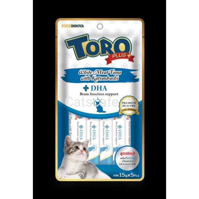 TORO​ PLUSแพ็คเล็ก5ชิ้น​สีน้ำเงินขนมแมวเลีย​ เสริมDHAแพ็คเล็ก