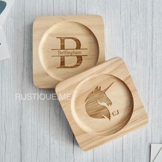 จานรองแก้ว เซ็ต 2-4 ชิ้น ลูกค้าออกแบบเองได้ เลเซอร์คมชัด ที่รองแก้ว Custom Wood Coaster Set⁣⁣⁣⁣